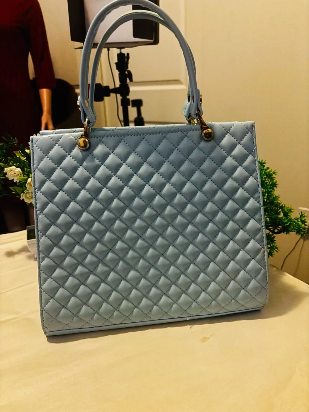 Source Unknown Quilted Light Blue Top-Handle Tote